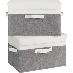 GRANNY SAYS Fabric Storage Boxes, Memory Keepsake Box, Large Storage Bins with Lids, Closet Organizers, Toy Box, Storage Baskets for Shelves, White/Gray, 2-Pack