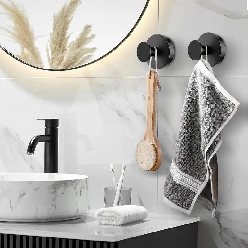 Airbnb Host Essentials Matte Black Adhesive Wall Hooks Heavy Duty No Drill Round Towel Robe Hanger For Guest Bathroom Minimalist Aesthetic Room Decor Renter Friendly Waterproof Shower Loofah Holder Coat Key Organizer Home Accessories