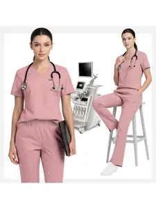 Women Nurse Scrub Set High Quality Comfortable Fabric Spandex Elastic Wide Leg Pants Pet Care Beauty Salon Spa Therapy Center Multi Scene Work Uniform