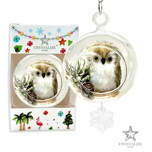Brown Owl Plastic Ornament with Magnetic Crystal 3" x 7"
