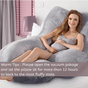 57-Inch Full Body Pregnancy Pillow – Maternity Support Pillow with Washable Velvet Cover, Cool Grey
