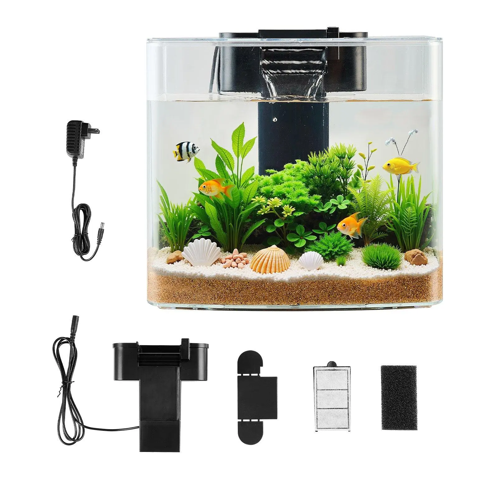 【Summerfinds】VEVOR 3.5 gal (2.5 US gal/9.5 L) GPPS Plastic Ultra-Clear Arch Fish Tank Starter Kit - Adjustable Lighting (3 Modes), Self-Cleaning System, Oxygenation, Hydroponics Tray, Low Maintenance, for Fresh/Saltwater Fish, Home, Office