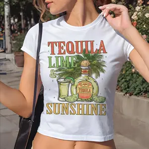 Tequila Lime Sunshine Baby Tee Funny Summer Croptop Humor Drinking Baby Tee Funny Summer Time Croptop Retro Summer Tee Summer Croptop