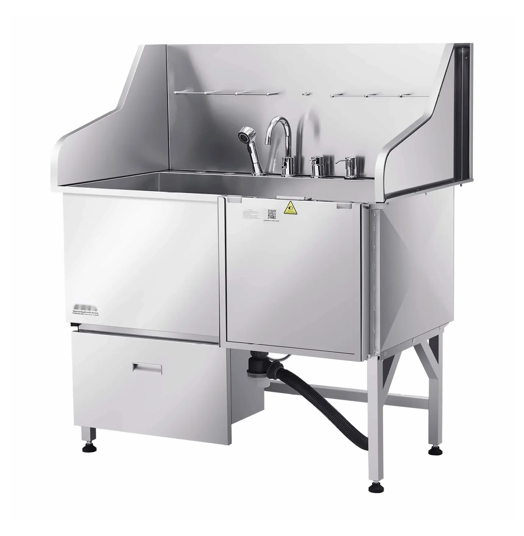 50-Inch 304 Stainless Steel Dog Washing Station Bathtub, Pet Grooming Tub with No-Right Ramp Access, Dual Water Pressure Settings, Hot/Cold Water Compatibility, 50"l x 22"w x 32"h, 500ml Soap Dispenser, Drainage Kit, Bathtubs