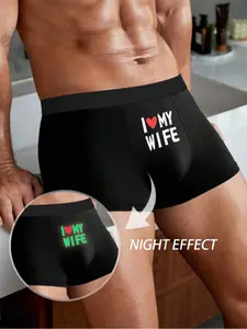 Men's Glow-In-The-Dark Letter Print Underwear, Comfortable Breathable Fitted Briefs, Casual Underwear Brief, Sexy Style for All Seasons