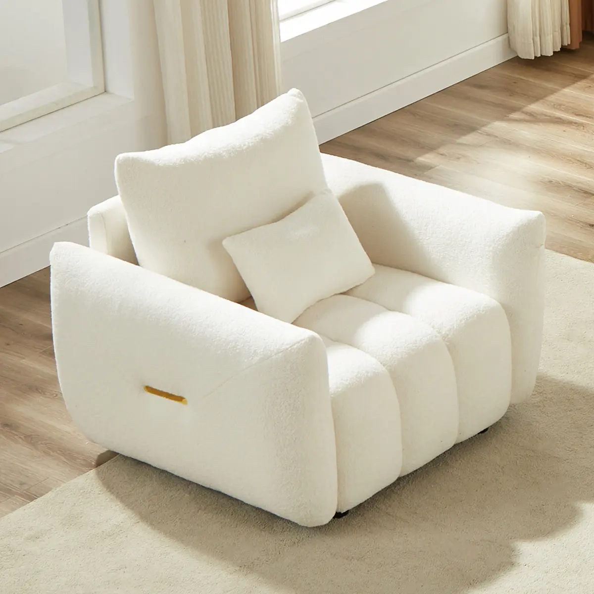 Beige Lazy Cloud Sofa - Cozy Oversized Fabric Couch, Modern Deep-Seat Boucle Single Accent Armchair with Pillow, Upholstered Sherpa Furniture for Living Room, Apartment