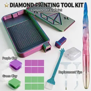 Electroplated Colorful Diamond Painting Tools And Accessories Set, Ergonomic Dotting Pen, Reversing Disk, Dual Clay, Replacement Heads, DIY Craft Kit