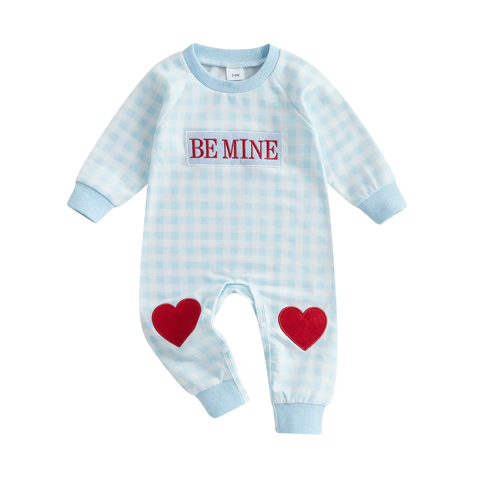 Baby Valentine Romper Casual Letter Embroidery Plaid Long Sleeve Jumpsuit for Newborn Toddler Girl Boy Cute Clothes