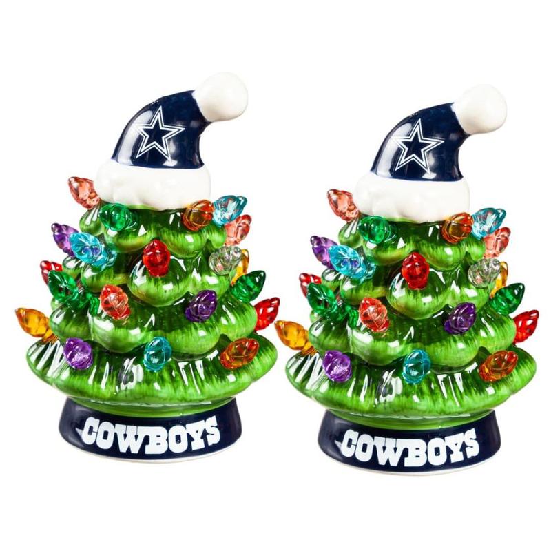 Evergreen Set of 2 4" LED Christmas Tree with NFL Team Logo