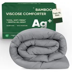 Cooling -Season Down Alternative Comforter, -Treated Lightweight Duvet Insert, Cool-to-The-  Comforter,   Viscose Outer Cover - Gray,  XL