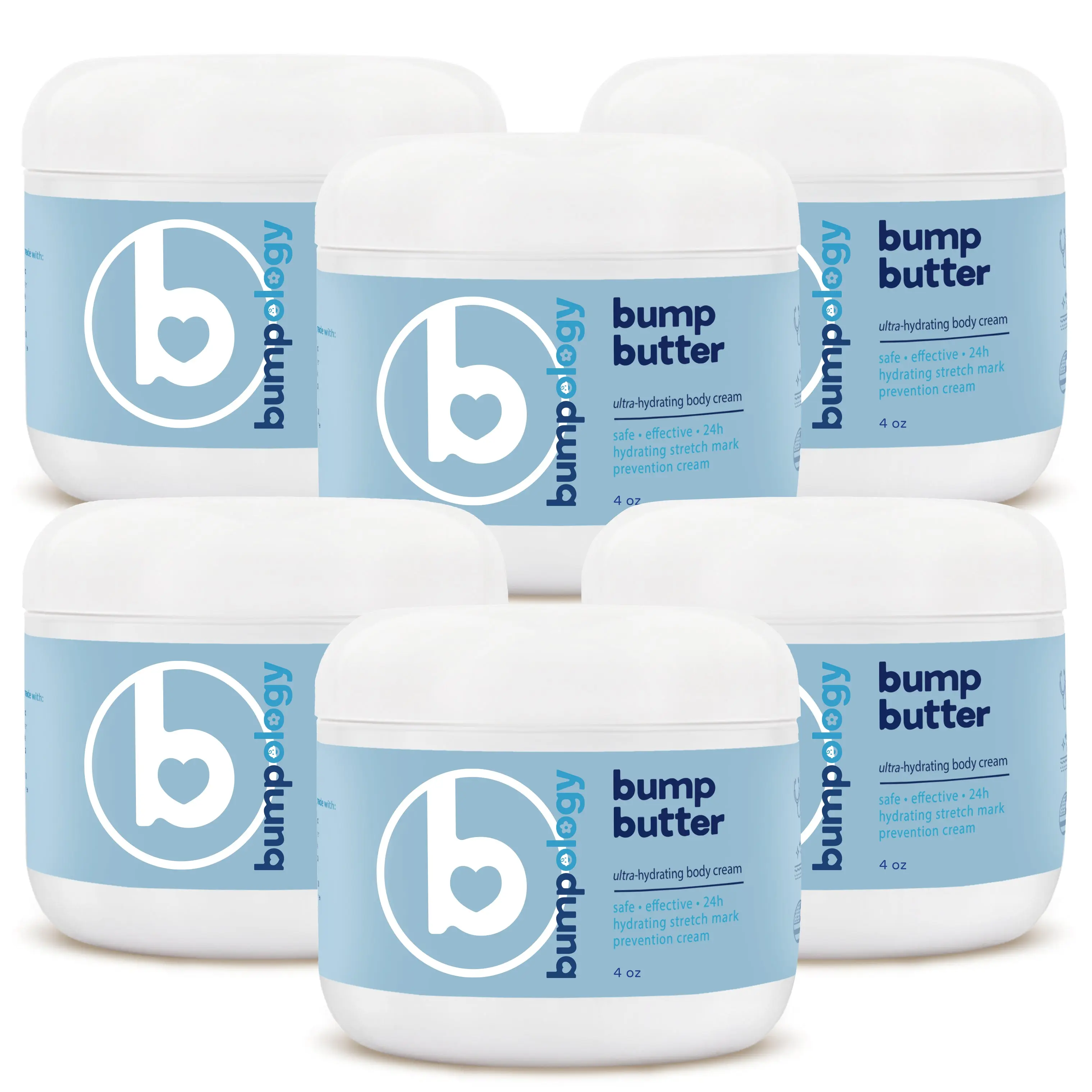 Bumpology Bump Butter 6 Pack | Shea, Mango & Cocoa Butter + Sunflower, Coconut & Argan Oils | Physician Formulated | Stretch Mark Protection & Hydrating Body Cream | Made in USA