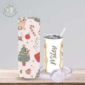 Personalized Christmas Cat Cup Cute Holiday Kitty Design Custom Name Sippy Cup Tumbler Water Bottle Can Cooler Gold Faux Glitter Accent Fun N Sun Creations Matching Family Cups christmas tumbler gift