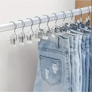 Multi-Use Clips with Hooks - Portable Hangers for Laundry, Pants, 1/4/6/10 Pcs， Hats & Skirts - 360° Rotating Storage Organizer