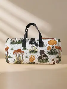 Mushroom Pattern Quilted Fabric Tote Bag, Large Capacity Travel Duffle Bag, Portable Overnight Bag with Shoe Storage, Fashionable Travel Bag for Women & Men, Travel Duffel Bag, Traveling Bag, Travel Essentials Bag