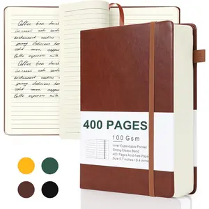 Journals for Writing, A5 Leather Ruled Notebook with 400 Pages, 100 Gms College Ruled Journal with Thick Paper, Hardcover with Inner Pocket & Pen Holder, Brown