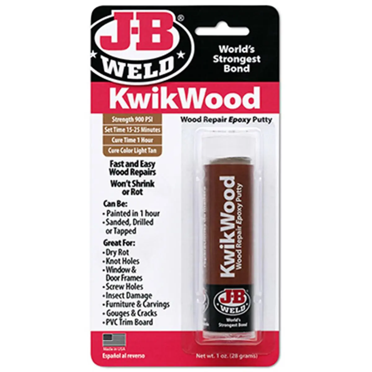 212 MAIN JB Weld 8257 Wood Putty, Hand-Mixable Repair Epoxy Putty for Permanent Fixes in Home Improvement, Building Supplies, Roofing & Flooring
