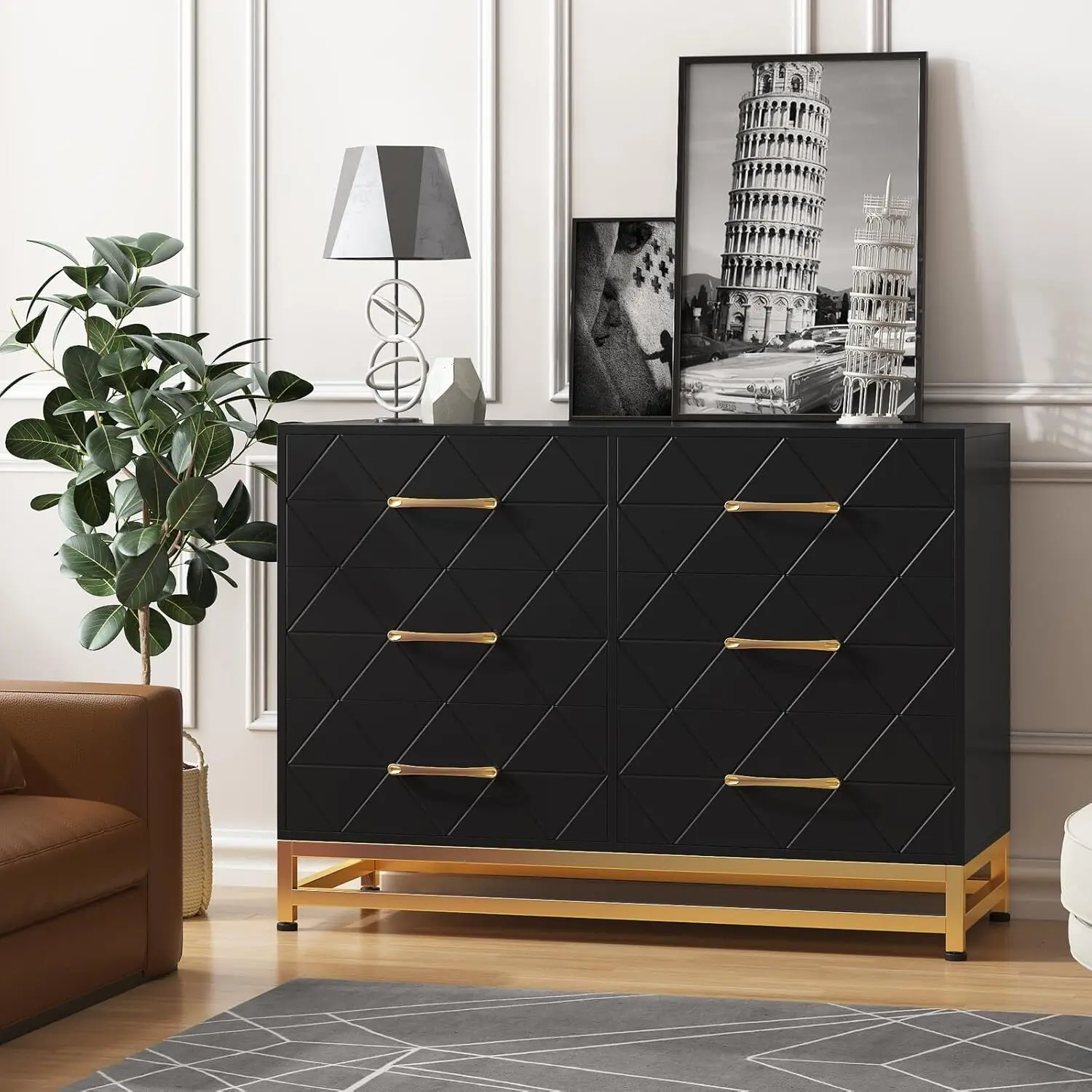 slim fit dress slacks Aida Vanity Dresser Black w/Gold – Casa Eleganza Furniture & Mattress main image 1