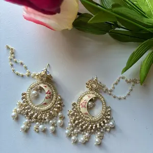 Indian Moon Kantana Meenakari Earrings - Elegant Design, Round Shape, Simple and Classic Style, Featuring Pearls, Indian meenakari earrings