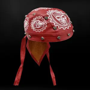 Biker Bandana Skull Rose Helmet Doo Do Rag Headwrap Rivet Beanie Cap Red