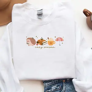 Cozy Season Sweatshirt, Cute Fall Hedgehog Sweater, Autumn Coffee Pullover, Pumpkin Spice Crewneck, Cozy Reading Outfit for Women