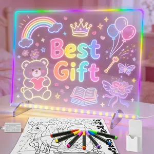 Led drawing board for kids 1/8 Counts USB Powered Illuminated Dry Erase Board with Stand & Markers & Rags, Room Accessories, LED Display Board, School Supplies,Birthday gifts For 3-14 year Girl Boys
