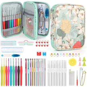 85 count Crochet Hooks Kit Knitting Accessories with Crochet Case, Small Sizes Crochet Hooks for Knitting Lace Yarn, Colorful  Crochet  Set for Making Sweater, Bag and Hat (Green)