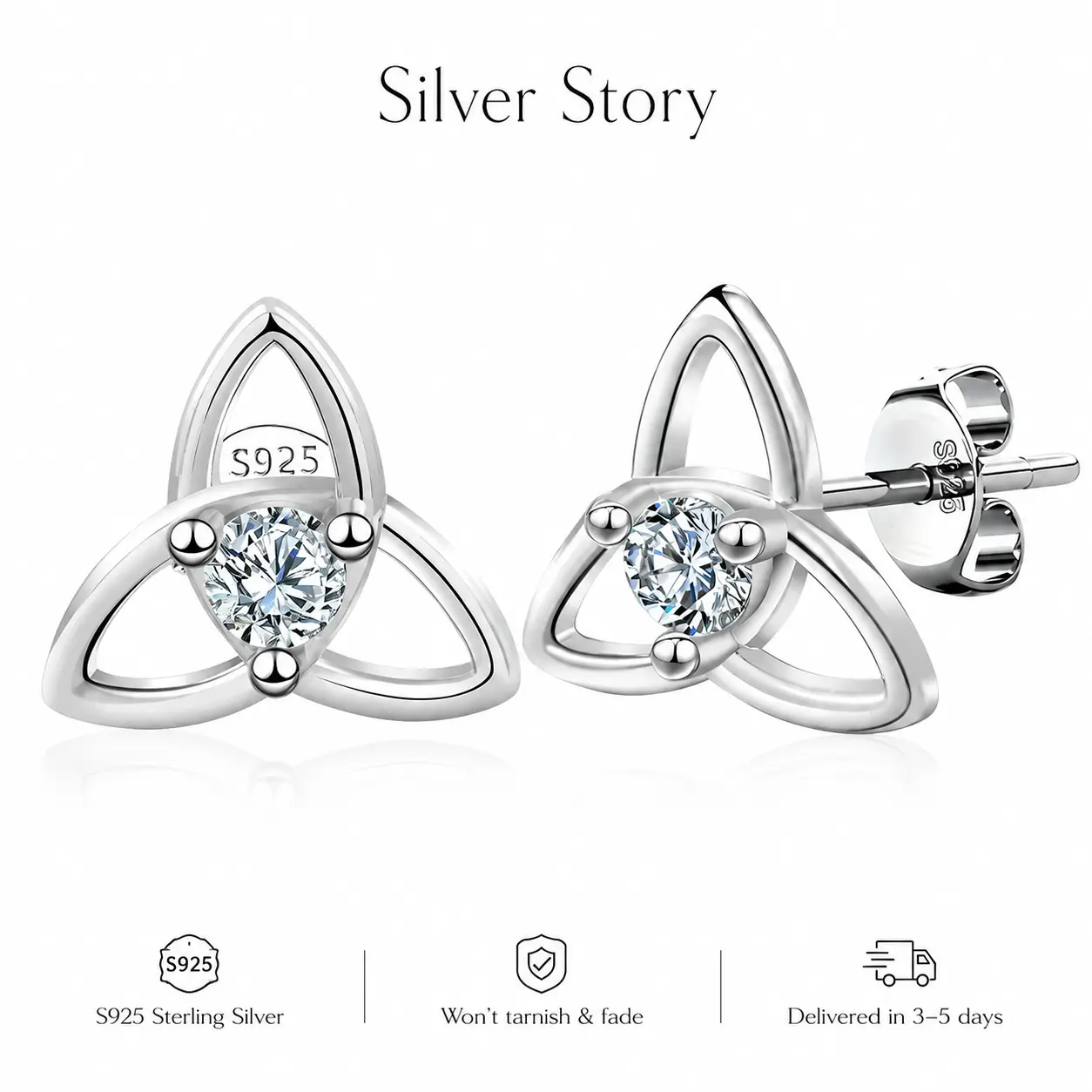 925 Celtic Knot Stud Earrings for Women, Trinity Knot Cubic Zirconia Earrings, Hypoallergenic Irish Celtic Jewelry, Birthday Anniversary Gift