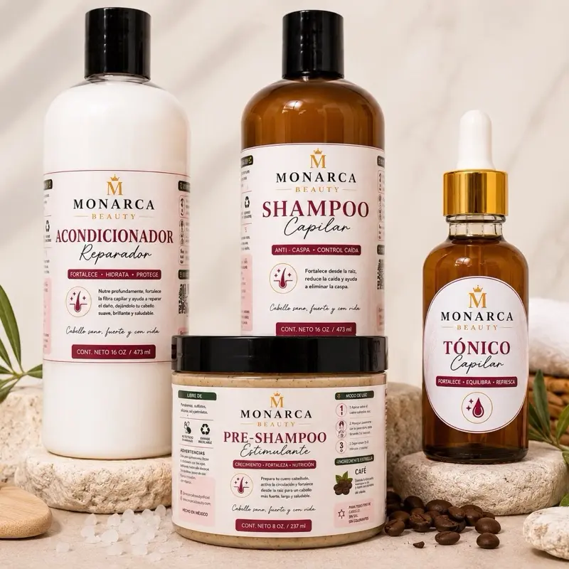 Monarca Complete Hair Care Set - Shampoo Conditioner Pre-Shampoo & Tonico Capilar for Natural Beauty & Professional Care with Coffee Aloe Vera Rosemary Biotin Vitamin E