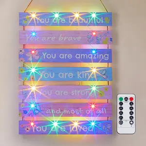 Girls Room Décor for Teen Girls Boys with LED Light Wall Decor for Bedroom Motivational Inspirational Wall Art Girl Room Decoration for Kids Studyroom, 8 Kinds of Lights, Purple Butterfly