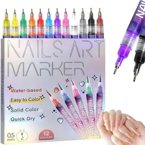 12 Color Nail Art Pens, 0.5 MM Nail Polish Pens Set Drawing Painting Point Liner Acrylic Painted Pen Kit, Waterproof and Quick-drying Nail for DIY Nails Art Design Manicure Tools