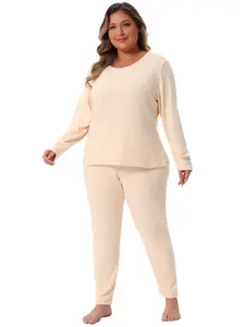 Agnes Orinda Women's Plus Size Thermal Underwear Long Johns Set Lounge Base Layer Soft Top Bottom White