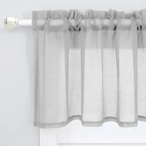 KOUFALL Grey Valances 18 Inches Long for Living Room Pocket 1 Panel Light Filtering Linen Semi Sheer Translucent Valence Gray Toppers for Window Kitchen Bathroom Bedroom Silver Grey 52x18 Inch Length