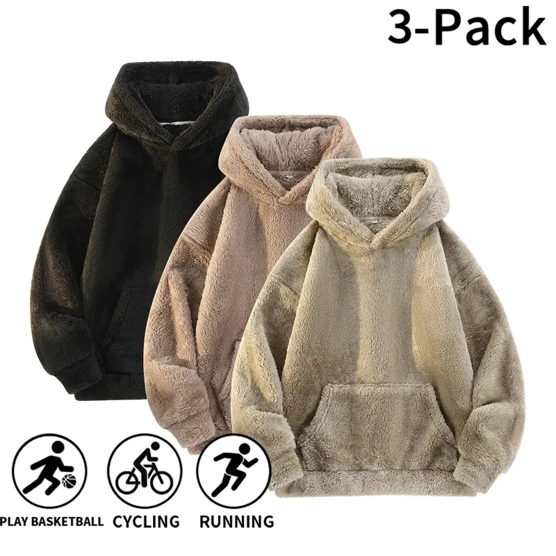 3-Pack Men’s Oversized Fleece Hoodies, Solid Color Pullovers with Kangaroo Pocket, Warm for Autumn/Winter, Casual Athletic Sweaters