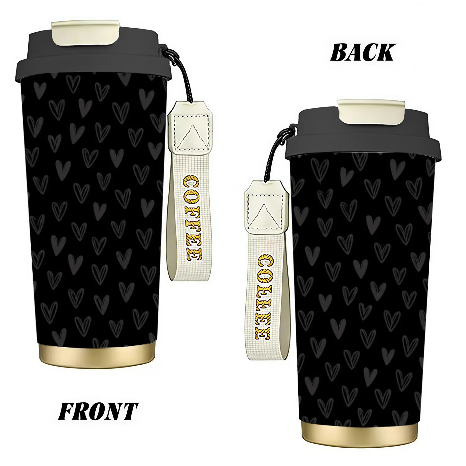 Stylish Printed Insulated Travel Tumbler, Stainless Steel Coffee Cup with Leakproof Lid & Detachable Wrist Strap for Hot & Cold Drinks