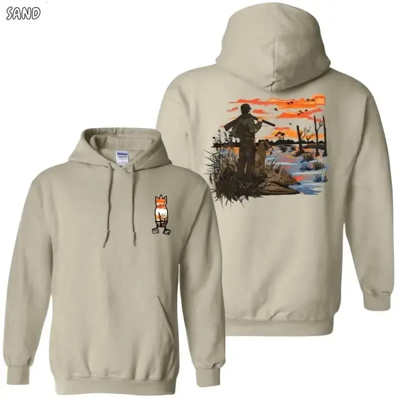 Vintage Dive Bomb Bomber Hoodie - Menswear Long Sleeve Tops, Classic Casual Outdoor Waterfowl Hunting Shirt with Hunter & Dog, Unisex Design