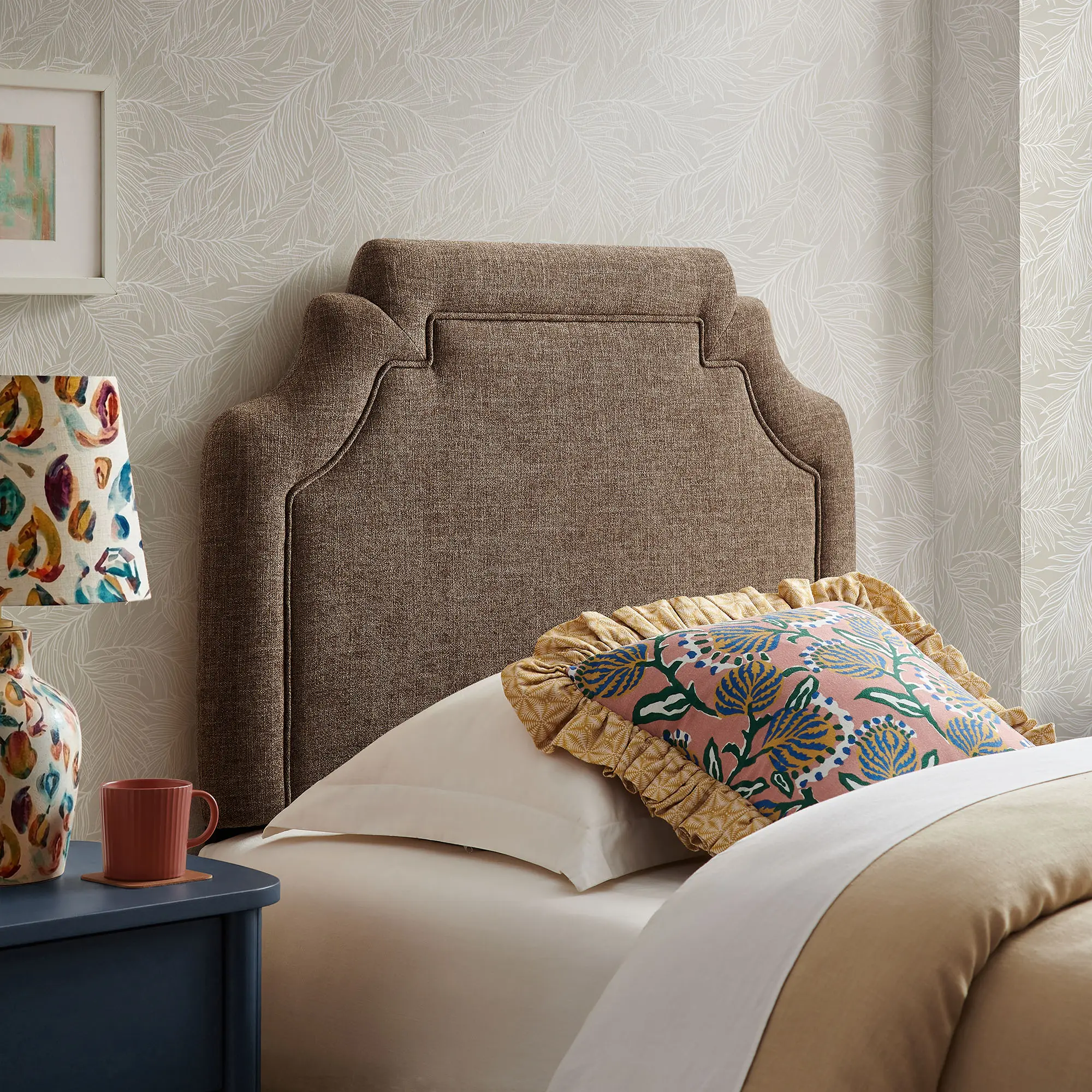 Magnolia Upholstered Fabric Twin Size Headboard in Mocha