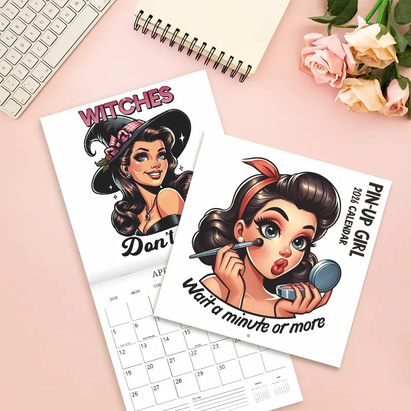Retro Nifty Girl 2026 Calendar, Classic Hand Painted Pin-Up Style, Elegant Wall Decorations, Art Wall Calendar, New Year's Gifts wall calendar