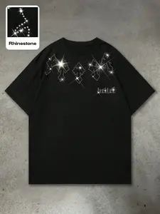 Rhinestone Cross & "Belief" Graphic T-Shirt | Sparkling Christian Faith Streetwear Casual Tee