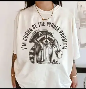 Comfort Colors I'm Gonna Be The Whole Problem T-Shirt, Funny Raccoon Meme Tee, Stay Trashy Trash Panda Shirt, Sarcastic Humor Graphic Shirt for Women