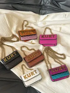 Mini Stylish Crossbody Bag Chain Bag Small Shoulder Bag, Magnetic Buckle Letter Flap, Multiple Colors , Casual Style, All Seasons Use, PU Leather Bag