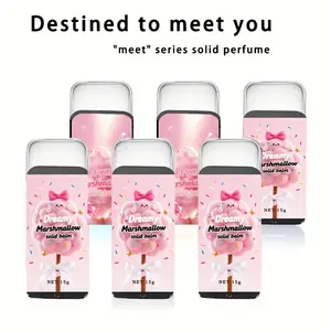 Women's Candy Cotton Candy Perfume Balm, Long-Lasting Fresh Floral Scent, Alcohol-Free, Lemon Jasmine Lychee Rose Vanilla Caramel, Fruit Floral Scent, Fruity Sweet Scent, Marshmallow Fragrance