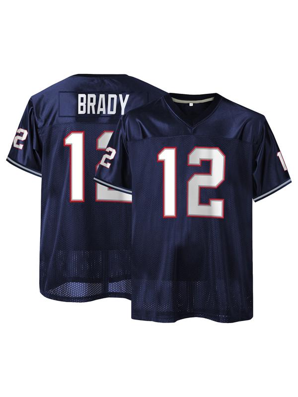Men's American Football Jersey-Breathable & Embroidered, Patriots #10 #12 Rugby Jersey,V-Neck, Short Sleeve, Loose Fit for Casual, Streetwear &Sports Activities, Jersey Shirts, Jersey Top