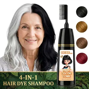 Home Use Integrated Comb Hair Dye Cream – Plant Essence Formula, Long-Lasting Fade-Resistant Color, Golden Brown / Light Brown / Natural Black