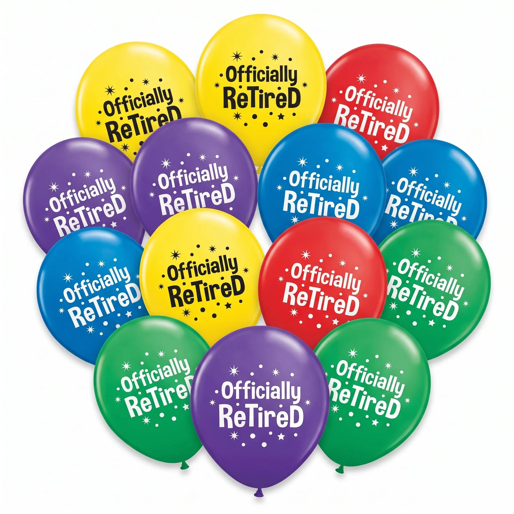 "Officially Retired" Latex Balloons - Multicolor, 12" - 15 Pack
