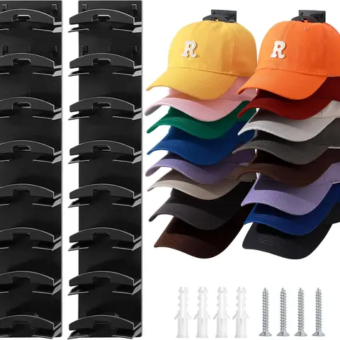 2 Pack Hat Organizer for Baseball Caps, Hat Rack for Wall with Strong Adhesive, Wall Mounted Hat Hooks Hold up to 16 Hats for Closet Door and Bedroom (12.6x2.3 inch) Decor Hanger Hanging