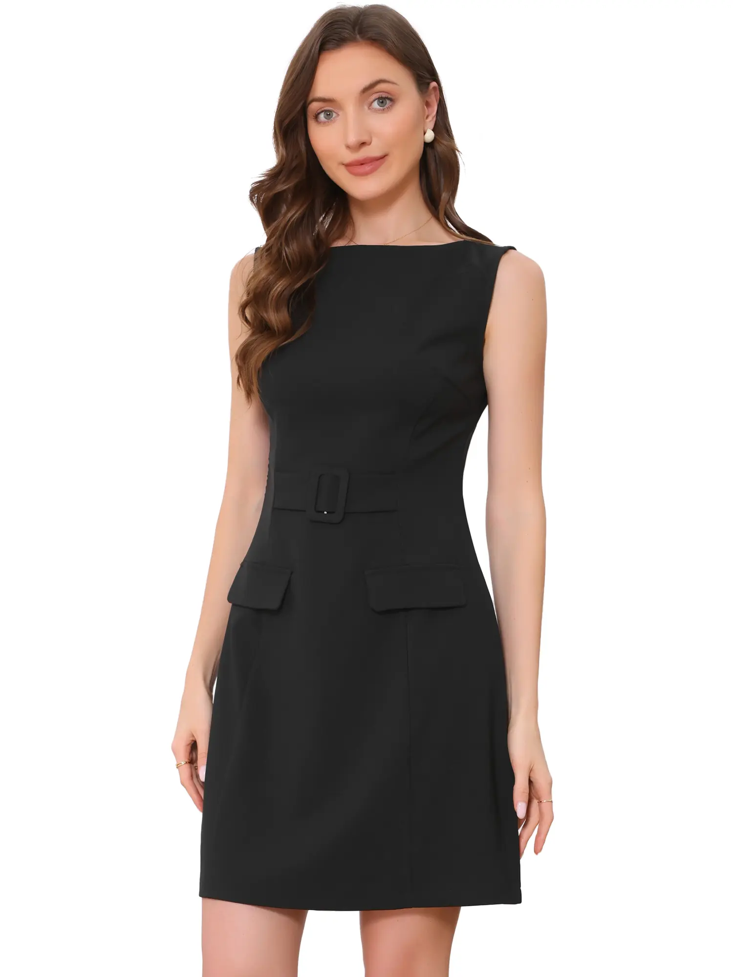 INSPIRE CHIC Women's Elegant Boat Neck Work Dress Sleeveless Business Casual A Line Dresses