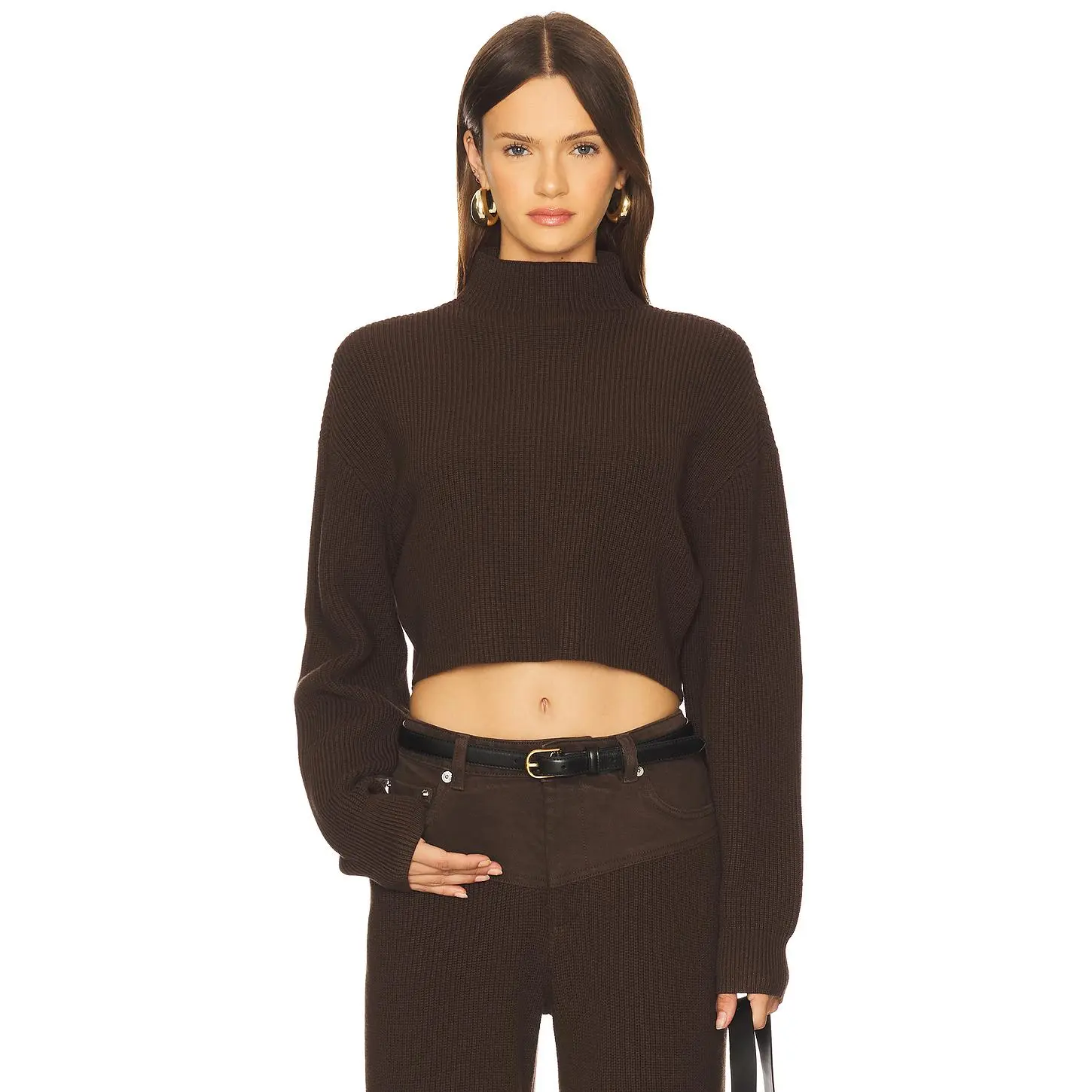 SER.O.YA Carmen Mid Cropped Sweater in Slate Brown