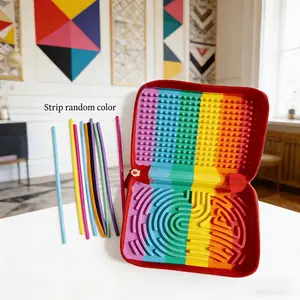Silicone sensory activity board pencil case, decompression, with colored strips, multi-functional storage pencil case, rainbow color packaging, pencil case.