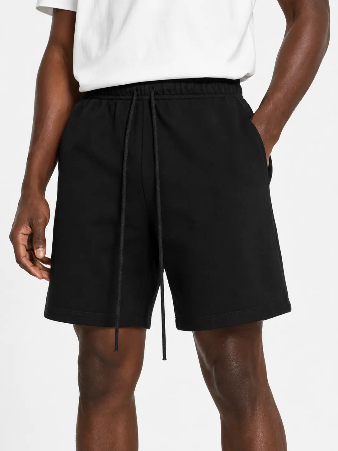 Men's Casual SweatShorts Black Color , Soft Cotton Blend, Relaxed Fit, Elastic Waist with Drawstring, Knee Length, Everyday Streetwear, Black Color