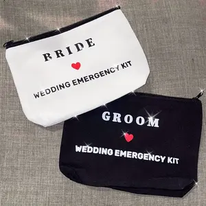 Bride Groom Mr Mrs Wifey Hubby Newlywed Couples Wedding day Survival Emergency Kit Bag Bridal Shower bachelor bachelorette hen Party decoration gift present makeup ba